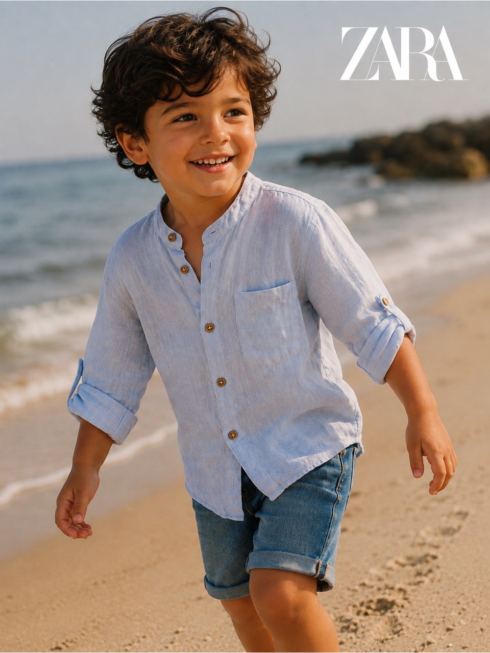 🌸Zara 💯Linen Boys 5-6Y Button-Up Shirt resort summer kids linen